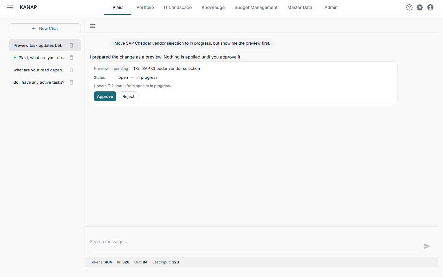 Plaid showing a preview of task updates