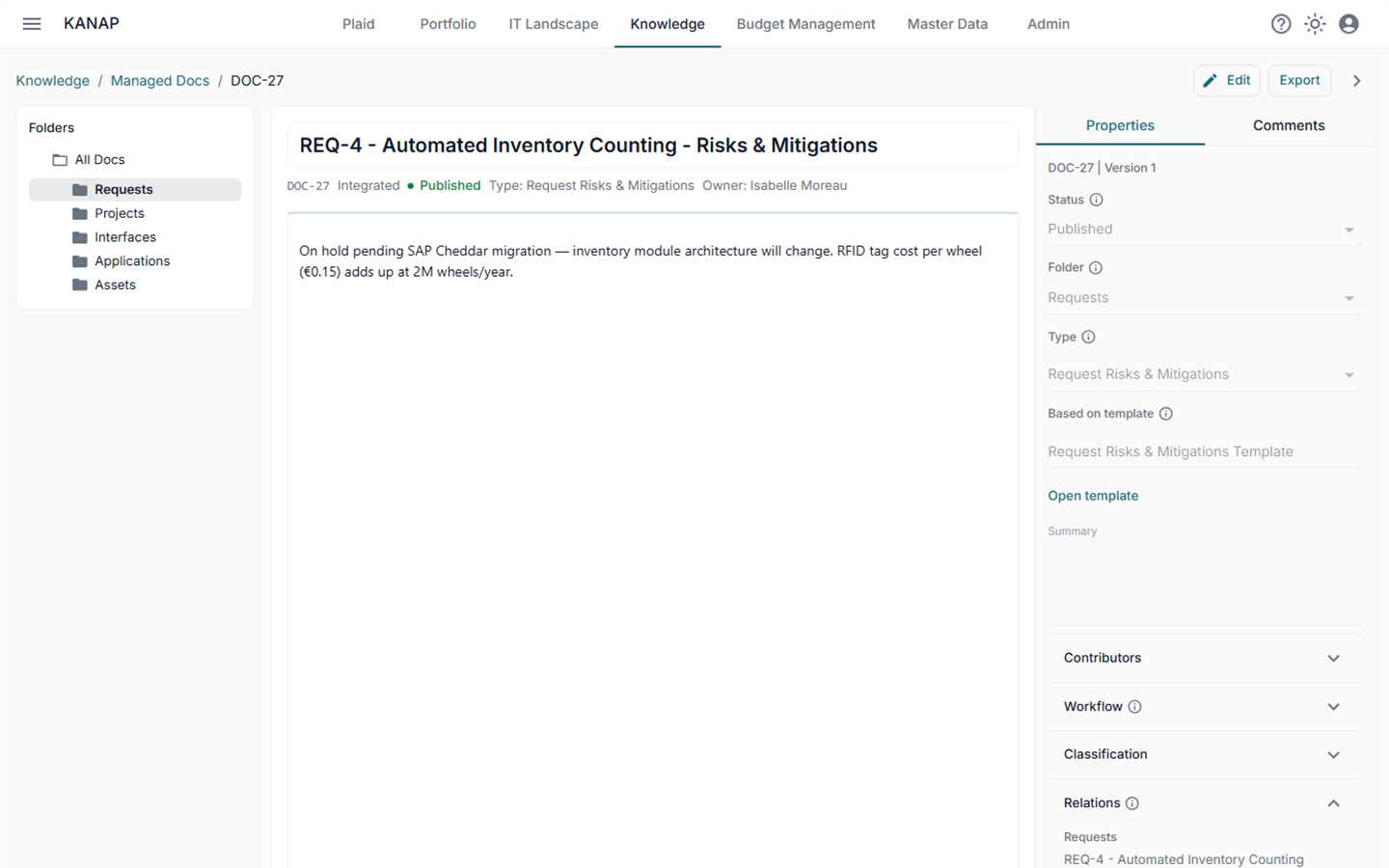 Document with linked entities sidebar