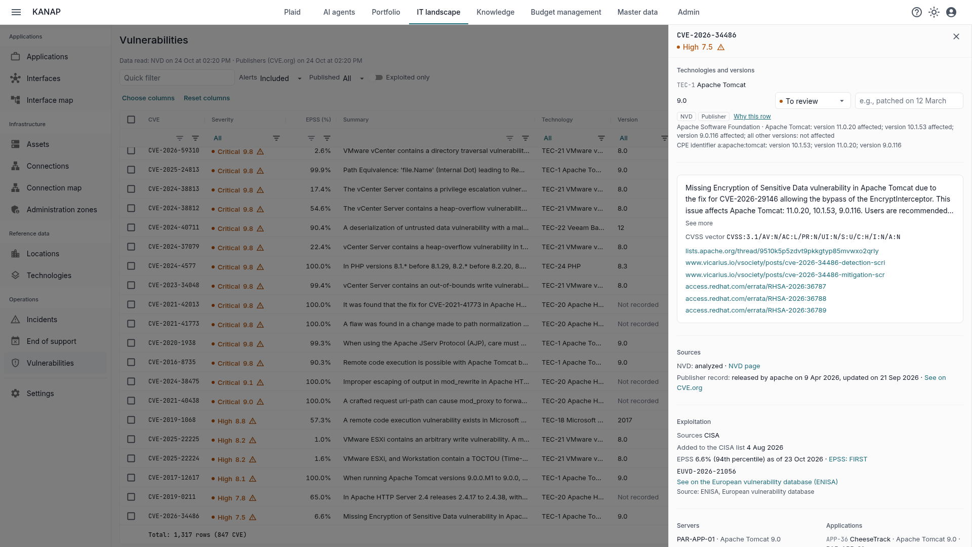 The panel of a vulnerability found by both sources, with “Why this row” expanded.